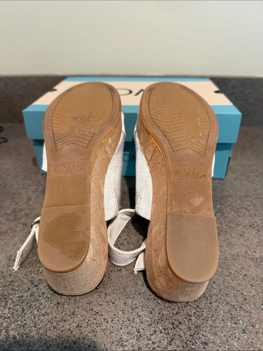 TOMS Claudine Cream Canvas Slingback Wedge Sandals